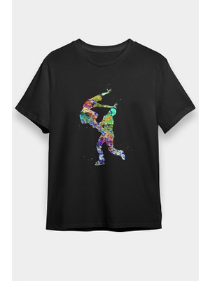Darkhane Buz Pateni Renkli Çift Siyah Unisex Tişört T-Shirt