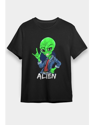 Darkhane Rockçı Uzaylı Alien Siyah Unisex Tişört T-Shirt