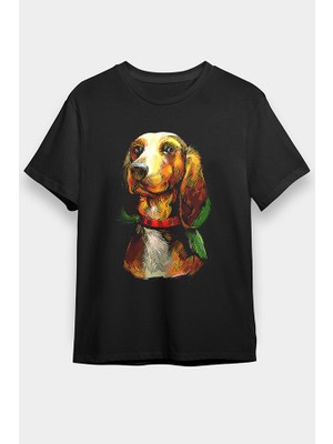 Darkhane Renkli Base Basset Hound  Siyah Unisex Tişört T-Shirt