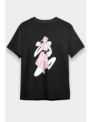 Darkhane Pembe Paltolu Kız Fashion Siyah Unisex Tişört T-Shirt