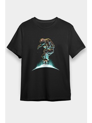 Darkhane Kaykay Astronot Siyah Unisex Tişört T-Shirt