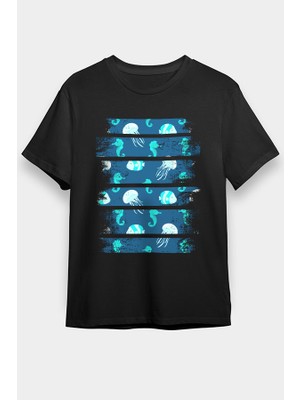 Darkhane Deniz Canlıları Siyah Unisex Tişört T-Shirt