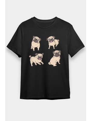 Darkhane Tatlı Pug  Siyah Unisex Tişört T-Shirt
