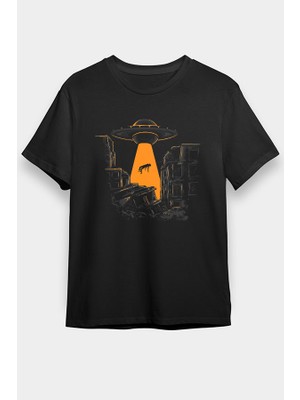 Darkhane Ufo ve Alien Siyah Unisex Tişört T-Shirt