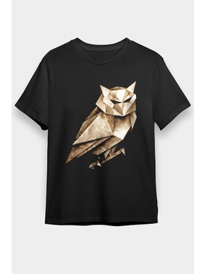 Darkhane Origami Baykuş Siyah Unisex Tişört T-Shirt