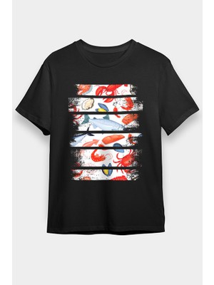 Darkhane Somon Dilimi Sokak Midyesi Mürekkep Balığı Siyah Unisex Tişört T-Shirt