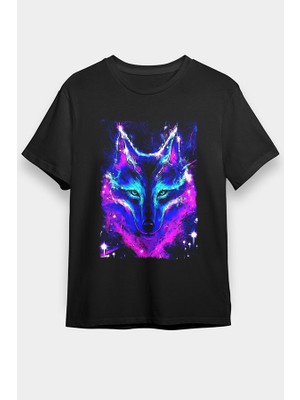 Darkhane Renkli Kurt Siyah Unisex Tişört T-Shirt
