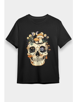 Darkhane Mantar Kurukafa Siyah Unisex Tişört T-Shirt