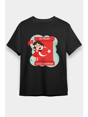 Darkhane 23 Nisan Ulusal Egemenlik ve Çocuk Bayramı Siyah Unisex Tişört T-Shirt