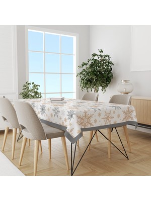 Moud's Beyaz Kar Taneleri Yılbaşı Desenli Süet Dertsiz Masa Örtüsü