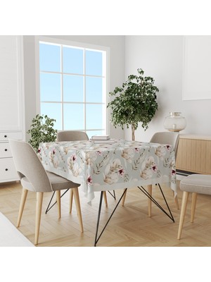 Moud's Açık Yeşil Çiçek Desenli Süet Dertsiz Masa Örtüsü