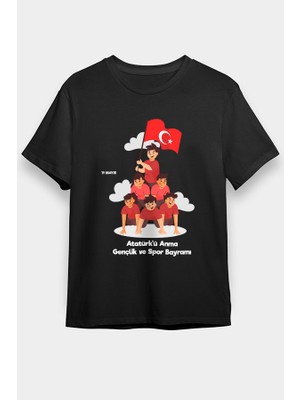 Darkhane 19 Mayıs Atatürk'ü Anma, Gençlik ve Spor Bayramı Siyah Unisex Tişört T-Shirt