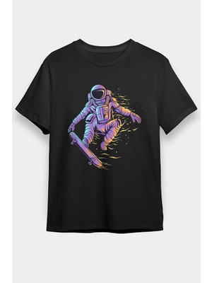 Darkhane Kaykaycı Astronot Siyah Unisex Tişört T-Shirt