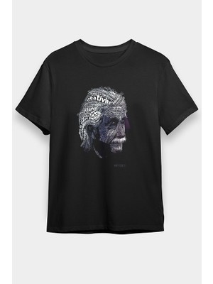Darkhane Albert Einstein Tipografi Siyah Unisex Tişört T-Shirt