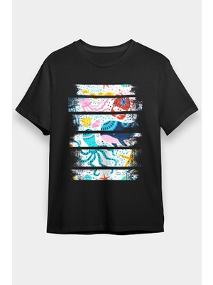Darkhane Deniz Canlıları Siyah Unisex Tişört T-Shirt