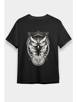 Darkhane Baykuş Siyah Unisex Tişört T-Shirt
