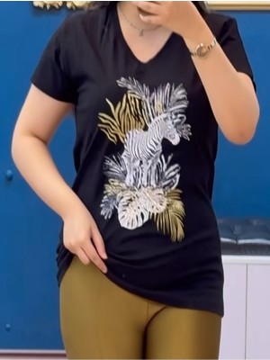 Zebra Baskılı Ve Pullu T-Shirt