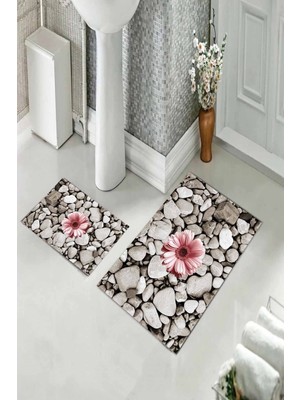 Pelangi Banyo Halısı Ikili Klozet Takımı Kaymaz Tabanlı (60 cm x 100 cm + 40 cm x 60 Cm)