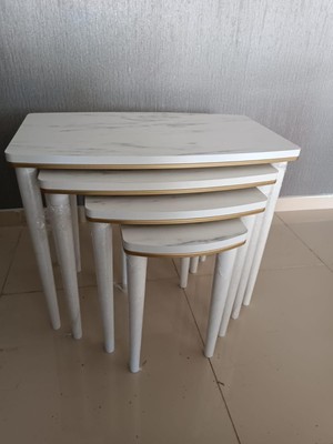 Roma Beyaz Mermer Gold 4'lü Sehpa