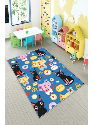 Pelangi Desenli Renkli Dijital Baskılı Yıkanabilir Kaymaz Taban Modern Mutfak Halısı (Süngersiz)