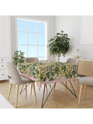 Koyu Yeşil Krem Dallar Desenli Süet Dertsiz Masa Örtüsü