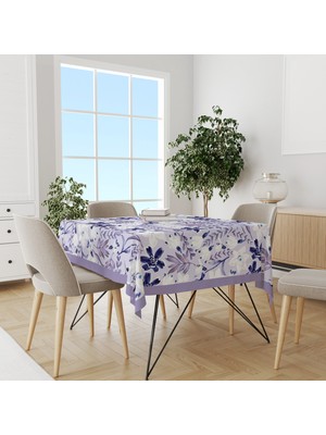 Lacivert Lila Çiçek Desenli Süet Dertsiz Masa Örtüsü