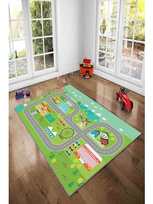 Pelangi Ekonomik Desenli Renkli Dijital Baskı Yıkanabilir Kaymaz Taban Modern Çocuk Halısı.(Süngersiz)