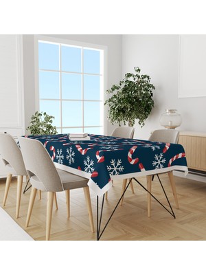 Mavi Yılbaşı Şeker Kamışı Desenli Süet Dertsiz Masa Örtüsü