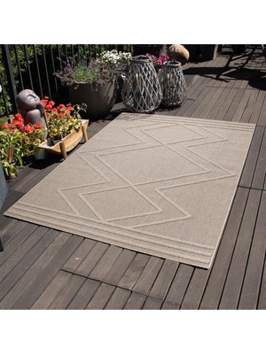 Carpettex Balkon Teras Bahçe Mutfak Dış Mekan Halısı Iskandinav Tarzı Geometrik Desenli Bej Renkli Halı