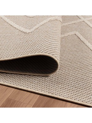 Carpettex Balkon Teras Bahçe Mutfak Dış Mekan Halısı Iskandinav Tarzı Geometrik Desenli Bej Renkli Halı