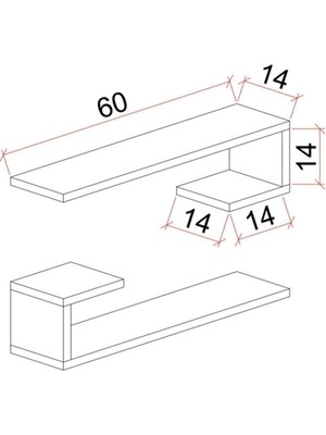 60 cm Aero' S Beyaz - U Model Raf Seti 2li 60 x 60 Beyaz 14 cm Mdf