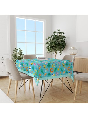 Mavi Şapka ve Bikini Desenli Süet Dertsiz Masa Örtüsü