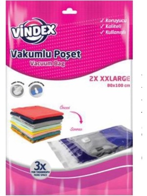 Vindex Vakumlu Giyisi Yastık Yorgan Saklama Torbası Poşeti Hurç -Xx Large -80X100 Cm. -2'li 10 Paket