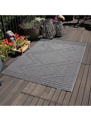 Carpettex Balkon Teras Bahçe Mutfak Dış Mekan Halısı Iskandinav Tarzı Geometrik Desenli Gri Renkli Halı