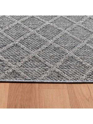 Carpettex Balkon Teras Bahçe Mutfak Dış Mekan Halısı Iskandinav Tarzı Karo Desenli Gri Renkli Halı