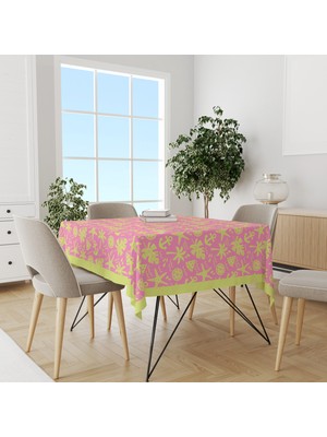 Pembe Sarı Palmiyeler Desenli Süet Dertsiz Masa Örtüsü