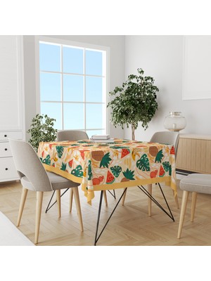 Sarı Ananas Karpuz Muz Desenli Süet Dertsiz Masa Örtüsü