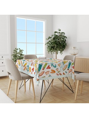 Renkli Kalemler Sayılar Desenli Süet Dertsiz Masa Örtüsü