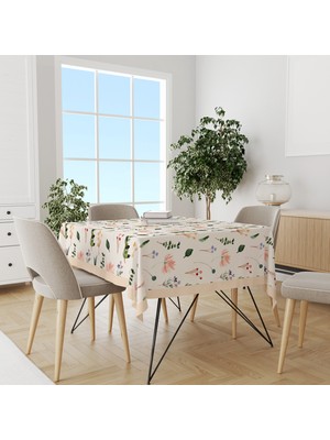 Renkli Çiçek Dalları Desenli Süet Dertsiz Masa Örtüsü