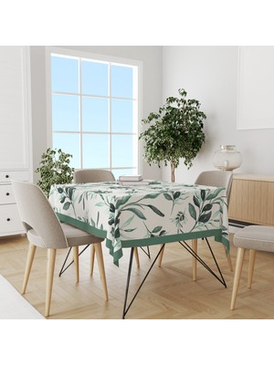 Su Yeşili Çiçek Dalları Desenli Süet Dertsiz Masa Örtüsü