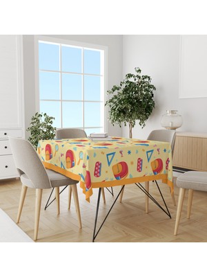 Sarı Defter ve Okul Çantası Desenli Süet Dertsiz Masa Örtüsü