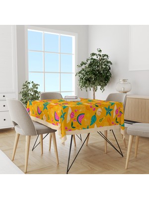 Turuncu Karpuz ve Mango Desenli Süet Dertsiz Masa Örtüsü