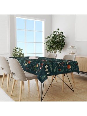 Yeşil Merry Christmas Yılbaşı Desenli Süet Dertsiz Masa Örtüsü