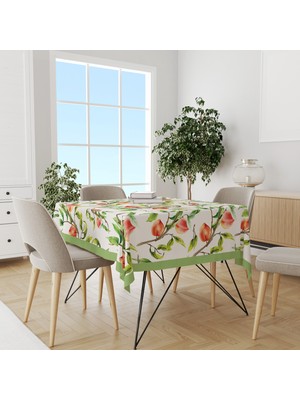 Turuncu Yeşil Çiçek Desenli Süet Dertsiz Masa Örtüsü
