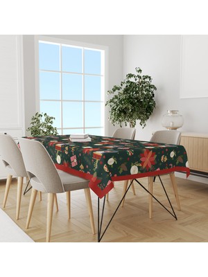 Yeşil Yılbaşı Desenli Süet Dertsiz Masa Örtüsü