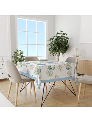 Yeşil Mavi Çiçek Desenli Süet Dertsiz Masa Örtüsü