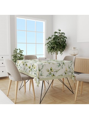 Yeşil Çiçek Demeti Desenli Süet Dertsiz Masa Örtüsü