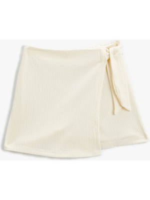 Koton Şort Etek Beli Kruvaze Yandan Bağlamalı