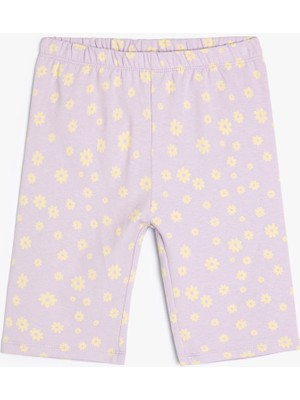 Koton Kısa Tayt Kız Çocuklar İçin Mor Çiçekli Pamuklu Beli Lastikli Özellikli