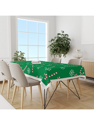 Yeşil Yılbaşı Şeker Kamışı Desenli Süet Dertsiz Masa Örtüsü